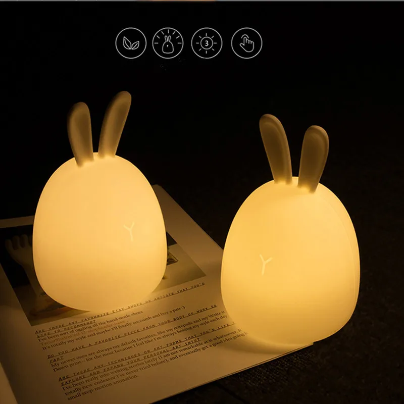 

HZFCEW 1200mAh LED Night Light with 7 Colors Soft Silicone Cute Rabbit Bunny Lamp USB Chargeable for Baby Children Home Bedroom