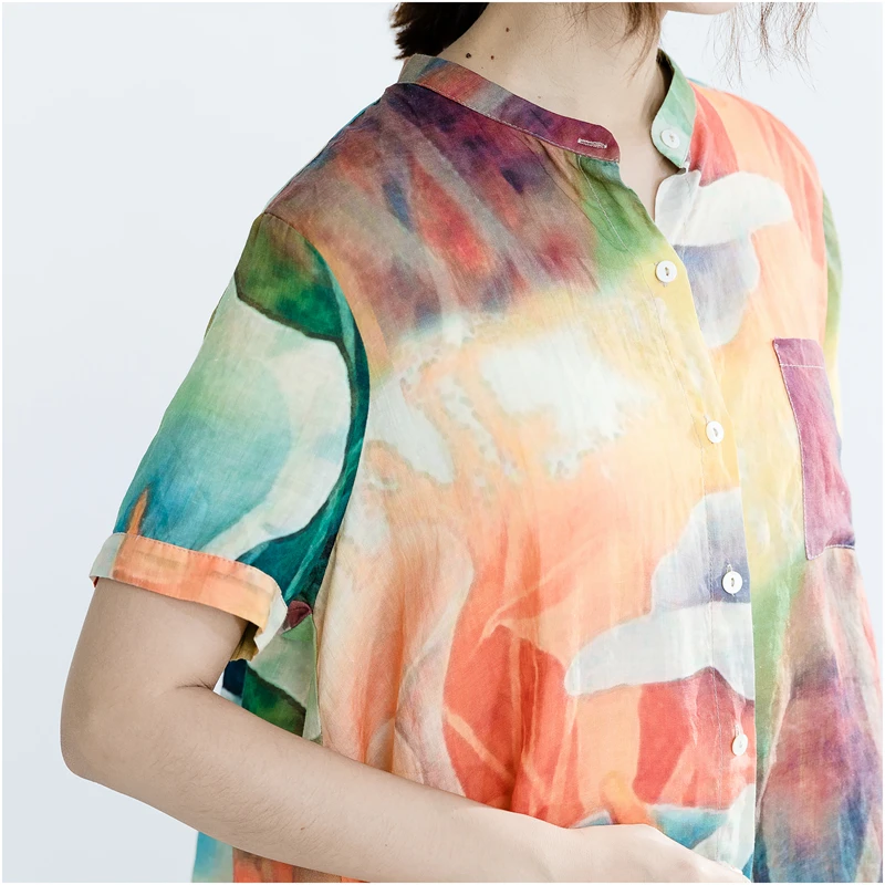 Женская блузка-рубашка с абстрактным принтом размера плюс 4XL, летние модные женские топы и блузки, женские повседневные свободные рубашки, женская рубашка