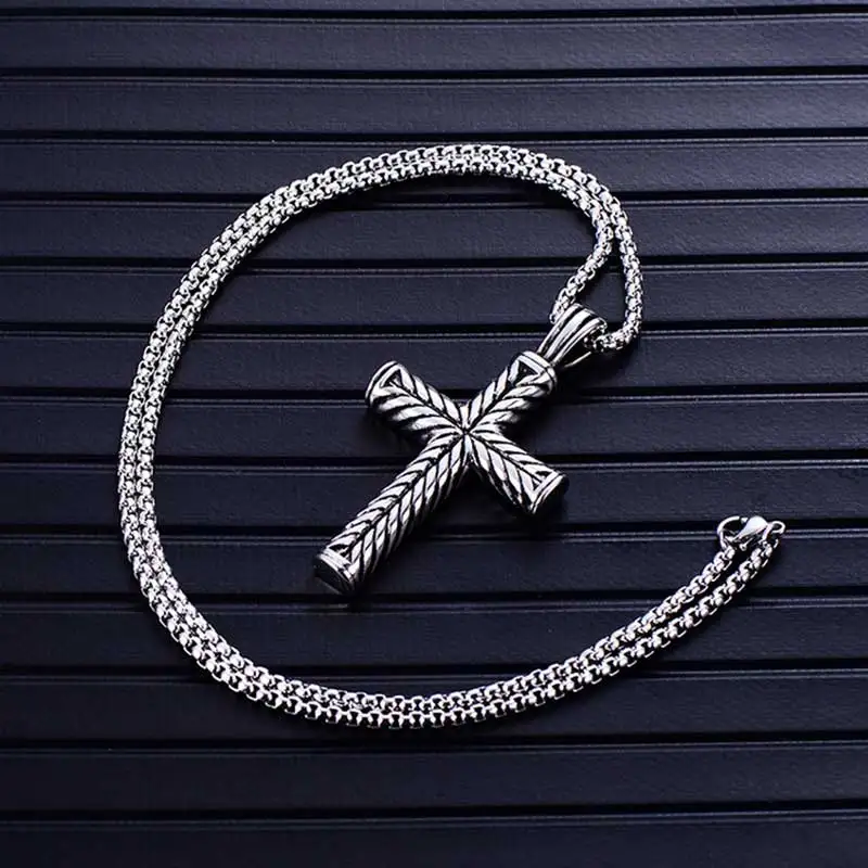 ZFVB Religious Cross Necklaces 316L Stainless Steel Vintage Catholicism