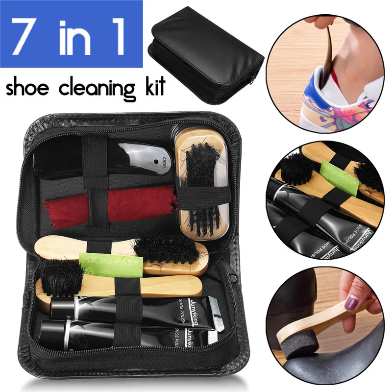 7 in 1 Shoe Cleaning Kit Neutral Shoe Polish Tube Polishing Cloth