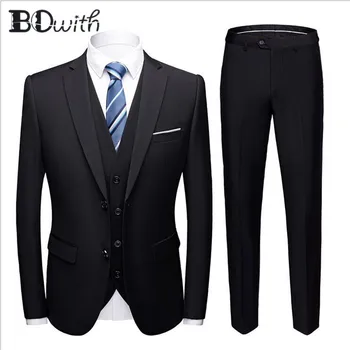

Wholesale Black Notched Collar Men Suit Slim Fit 3 PCS Jacket+vest+pants For Wedding Groom Business Tuxedos Formal Suits
