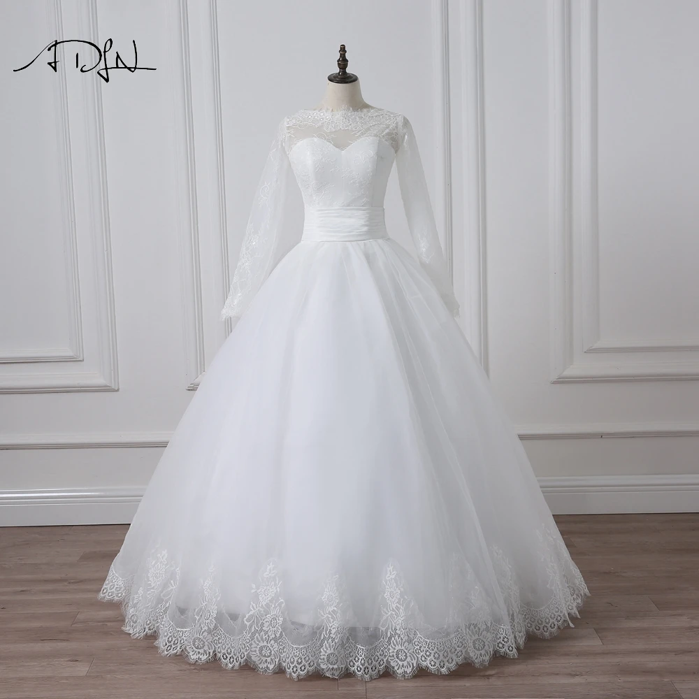 

ADLN Long Sleeve Wedding Dress White/Ivory A-line Tulle Garden Custom Made Muslim Lace Bridal Gown Vestidos de Novia