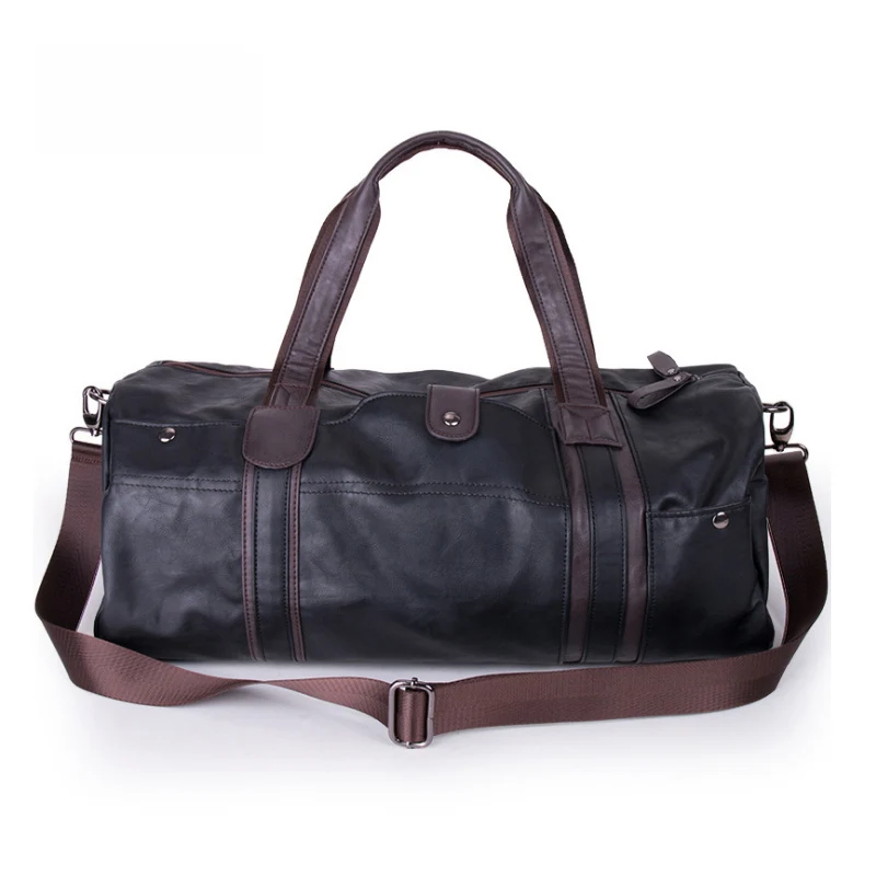 

Travel Bag Man PU Leather Retro Large Round Duffle Travel Gym Roll bag Best Sale- LT88