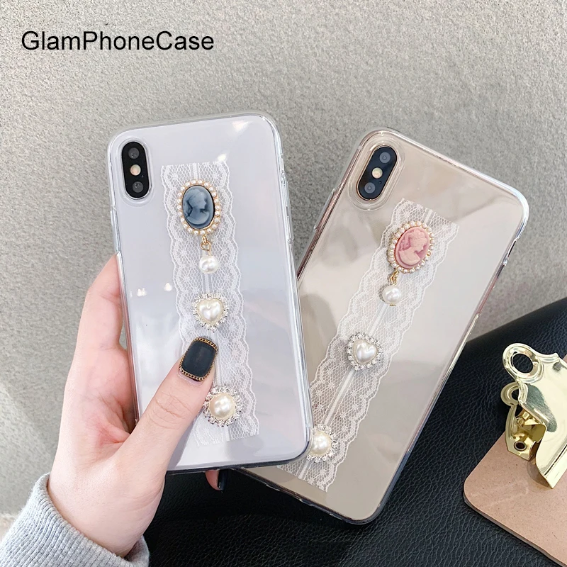 

GlamPhoneCase Luxurious Crystal Lace Transparent Phone Case for iPhone X XR XS Max 8 7 6s Plus 7plus 8plus Soft Tpu Back Cover