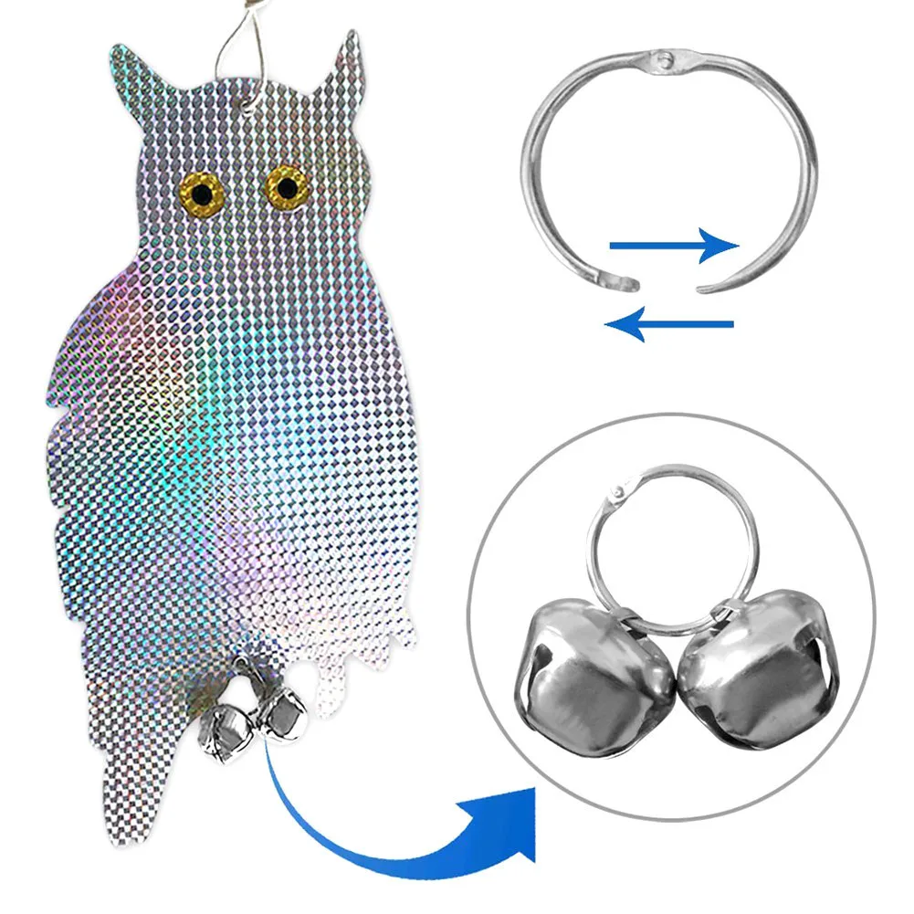 2pcs Fake Owl Decoy Scare Birds Holographic Reflective Repel Woodpecker Garden Hanging Supplies