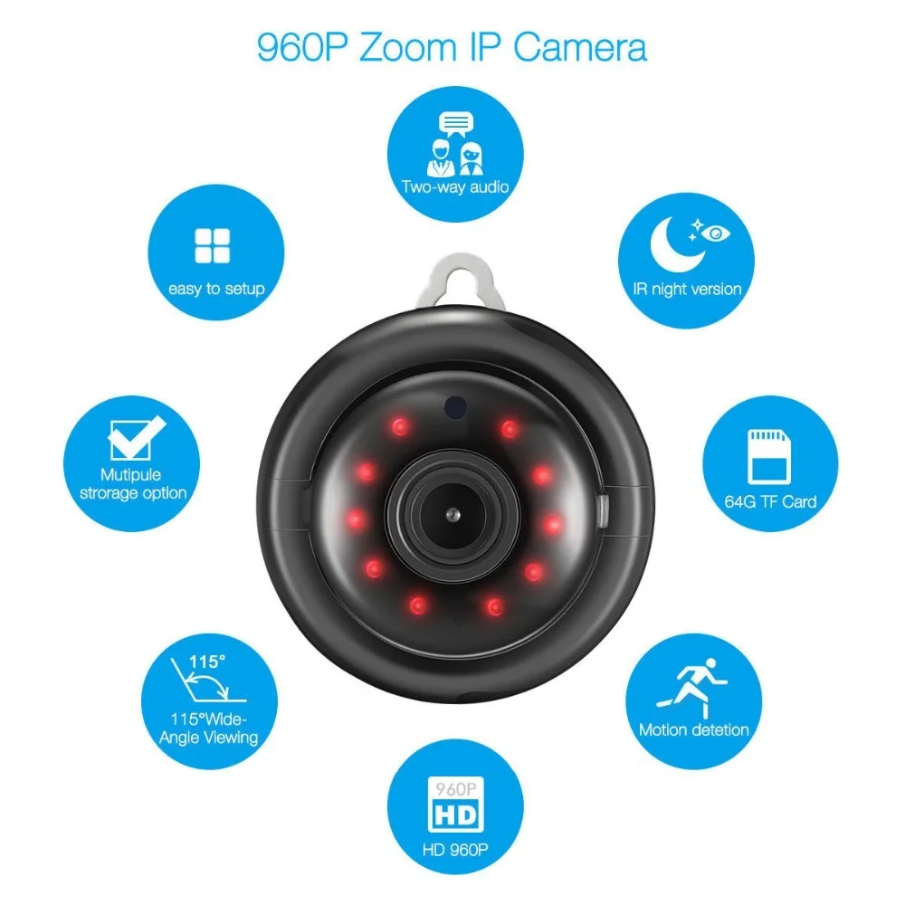 

Onvif Monitor HD 960P WIFI Mini IP Camera With Mic Speaker Wireless Smart Night Vision Home Security Monitor Support TF Card