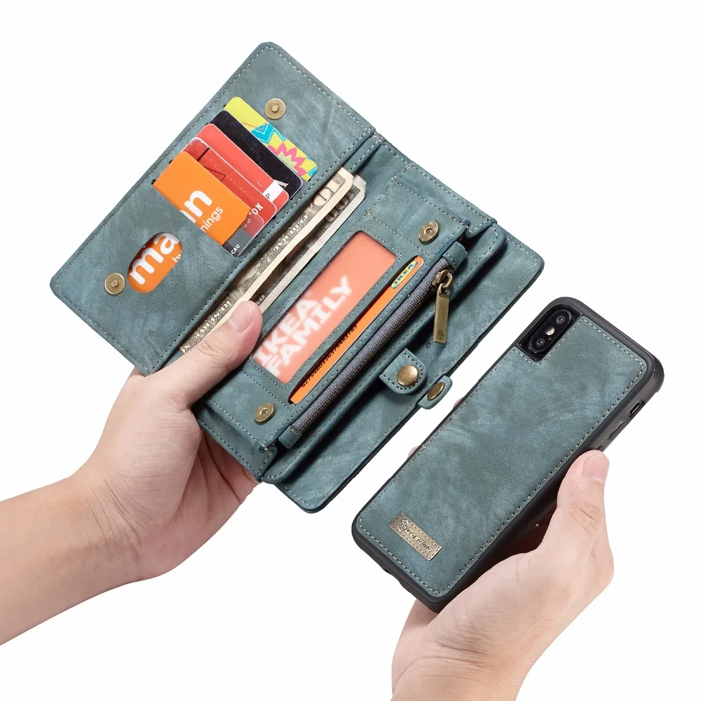 Роскошная кожа caseme Магнитный 2 в 1 кожаный чехол для iPhone X, 8, 8 Plus, 7, 7 Plus, 6 6s Плюс молния раскладной кошелек Чехол