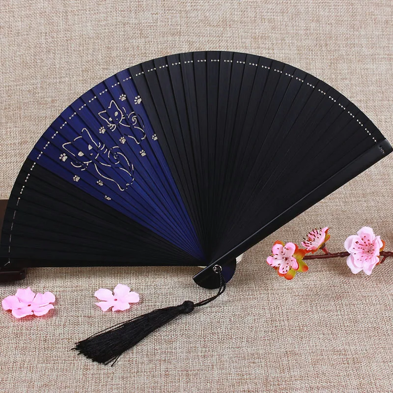 

Free Shipping Boutique Printing Hand Fan High Quality Bamboo Carving Cartoon Folding Fan Party Wedding Portable Gift Folding Fan