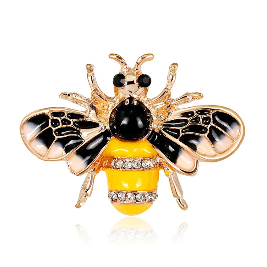 

Simple Women Jewelry Vintage Rhinestone Bee Alloy Brooches Pins for Girl Cute Animal Corsage Fashion Suit Accessories