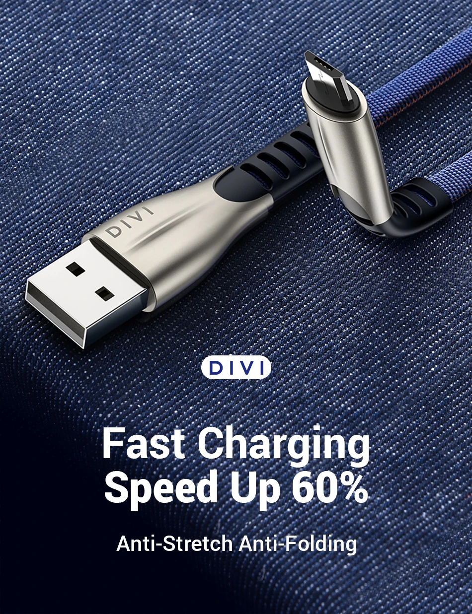 DIVI Micro USB кабель джинсовый плетеный шнур для быстрой зарядки и передачи данных кабель для зарядного устройства Microusb для samsung Xiaomi Android кабель для мобильного телефона