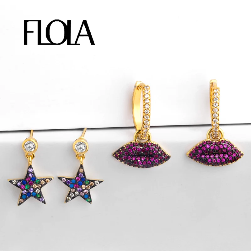

FLOLA Trendy Girl Star Earrings Punk Stud Zircon Lip Earrings Huggies Aretes De Moda Accesories Cheap Small Stud Earrings ersq28