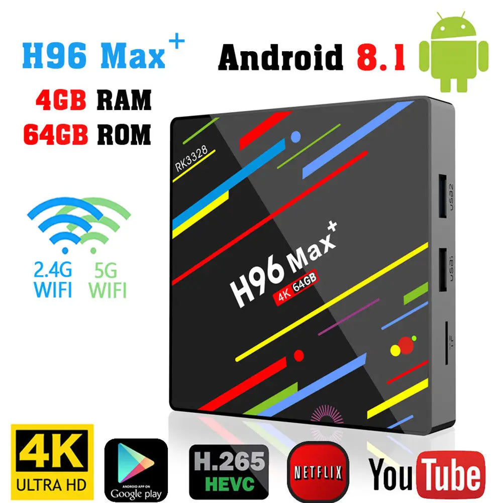 Новый H96 Max + Smart tv Box Android 8,1 Четырехъядерный 4 к 4 Гб 64 Гб WiFi HD RK3328 медиа