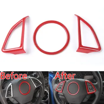 

Fit For Chevrolet Camaro 2017 Auto ABS Steering Wheel Cover Trim Decor Ring Red/Blue Interior Decoration Car Styling Accessories