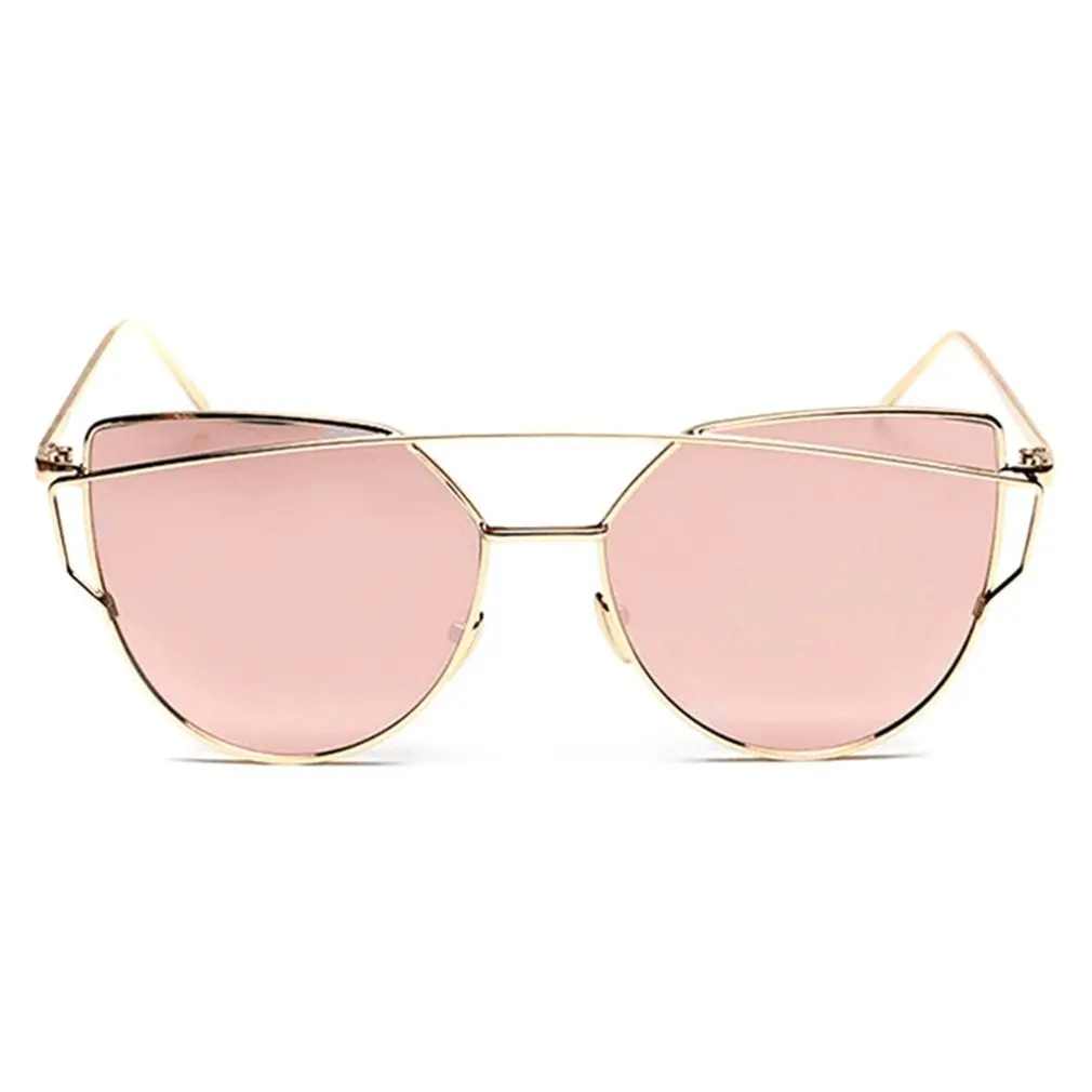Женские солнцезащитные очки с отражающими линзами, металлическая оправа 14,3x14x5,2 см - Цвет: golden frame pink