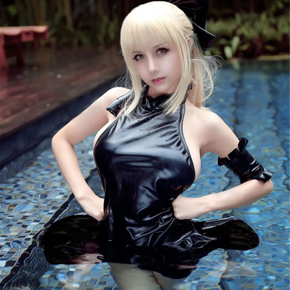 Аниме Сабер косплэй пикантные для женщин Wetlook женский купальник судьба ноль купальник Су ку боди искусственная кожа Sukumizu