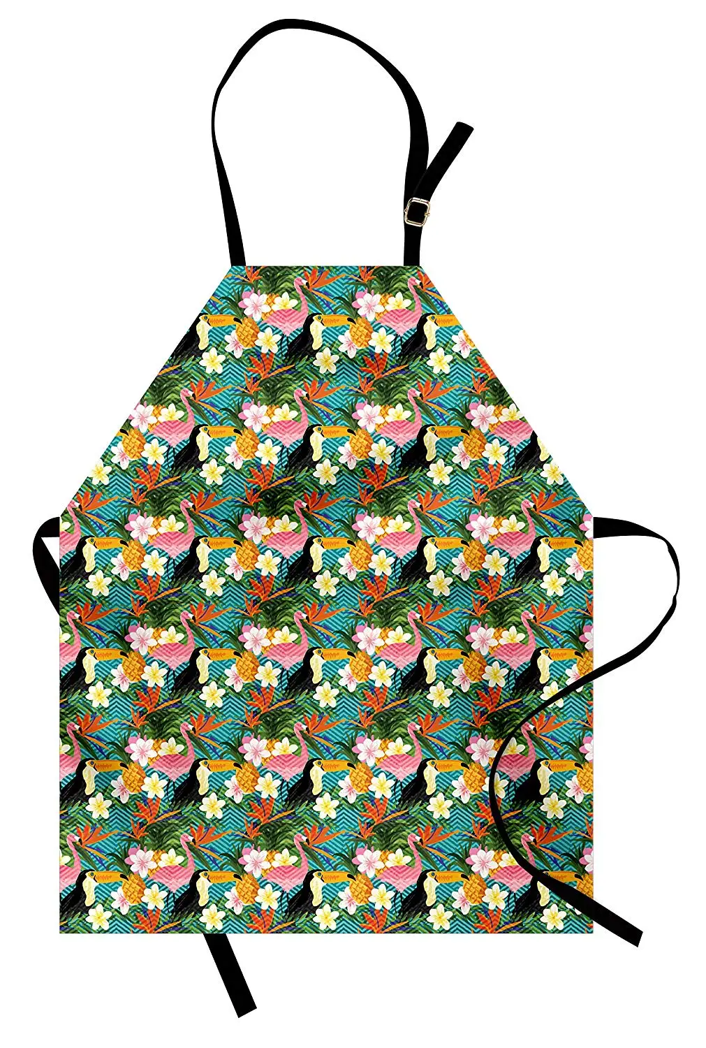 

Tropical Apron Watercolor Toucan Parrot Flamingo Pineapples and Wildflowers on Rhombus Kitchen Accessories for Cooking