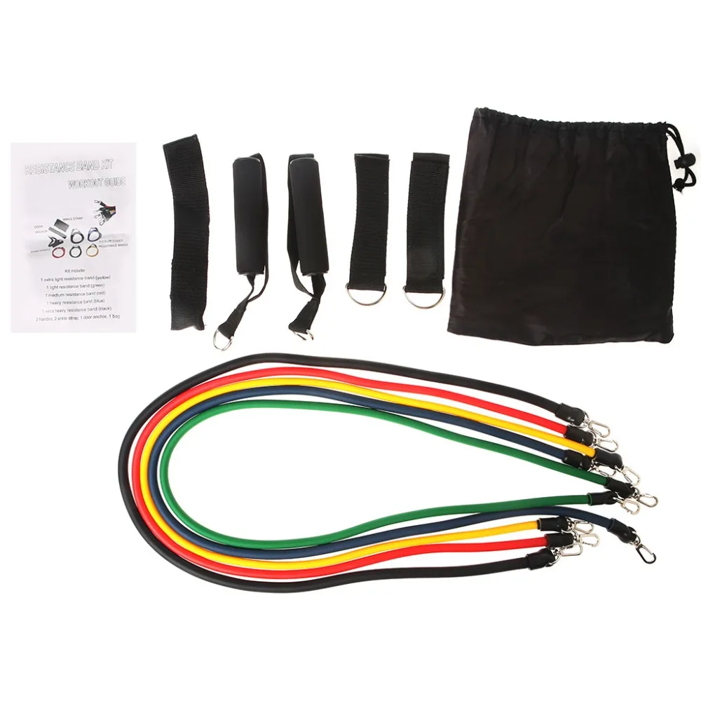 Resistance Bands Exercise Home Kit Fitness Tube Yoga Workout Pilates Rope 11pcs 