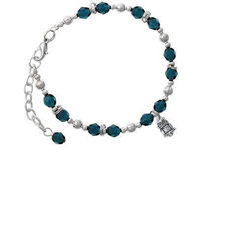 Silvertone Mini Owl Navy Blue Beaded Bracelet