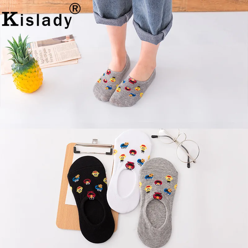 

2019 Spring Summer Women Cute Cartoon Invisible Socks Fashion Kawaii Sesame Non Slip Boat Socks Comfort No Show Slipper Socks