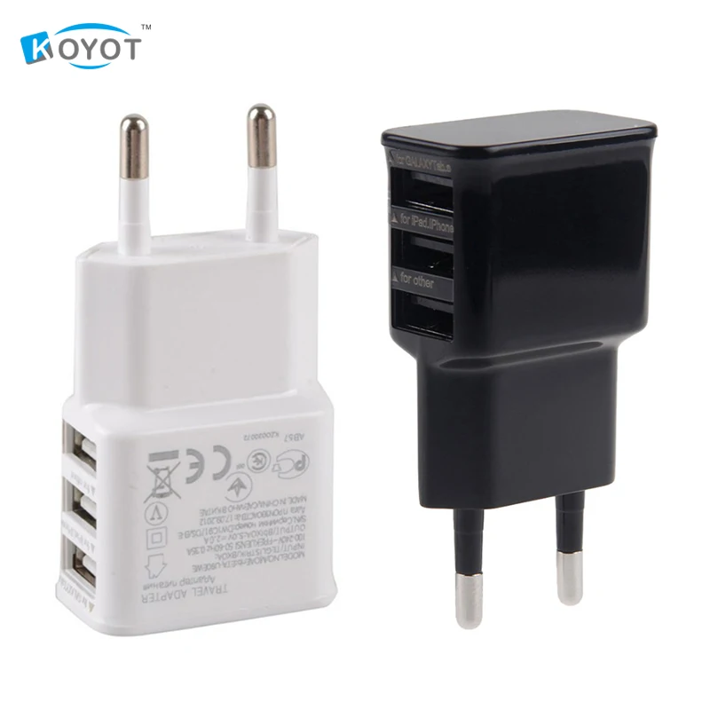 2pcs Universal Euro EU Plug 3 Ports AC Power USB Wall Travel Charger