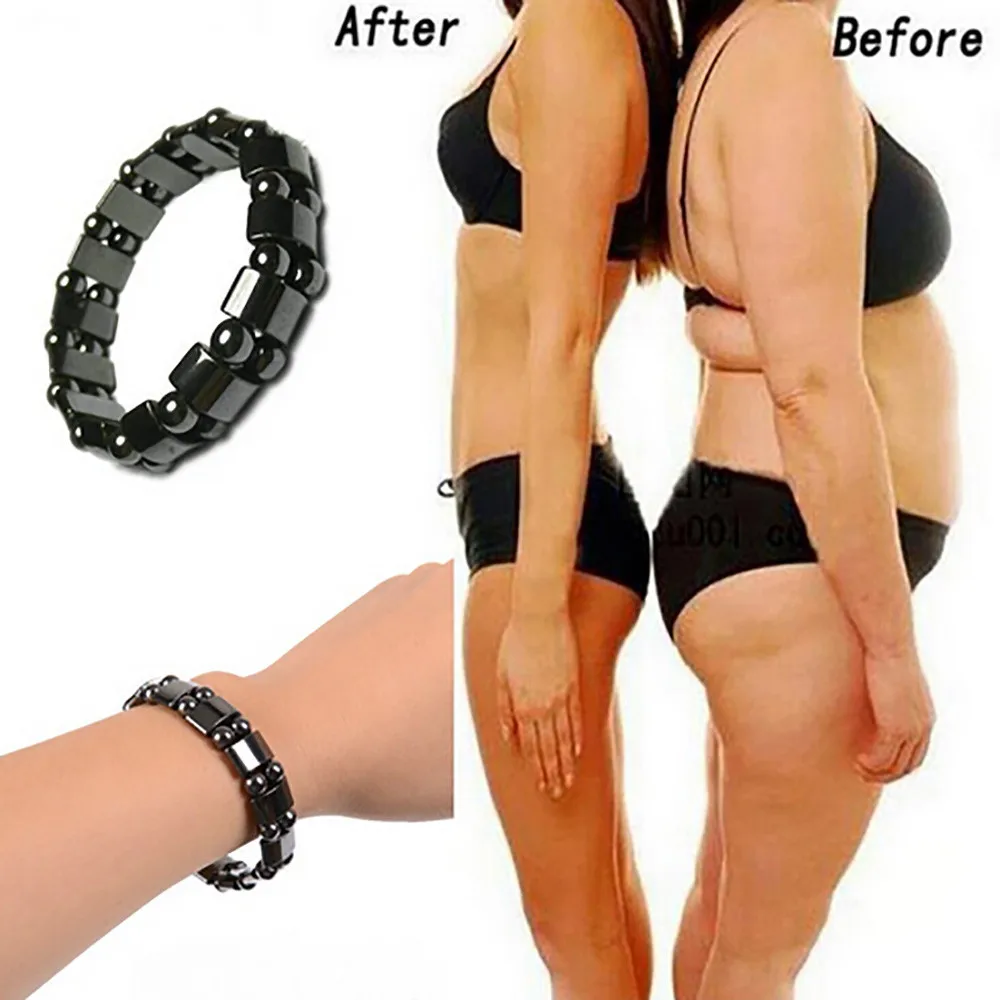 Круглый браслет для похудения с черным камнем, магнитотерапия, для женщин и мужчин, забота о здоровье, растягивающиеся браслеты с магнитным гематитом