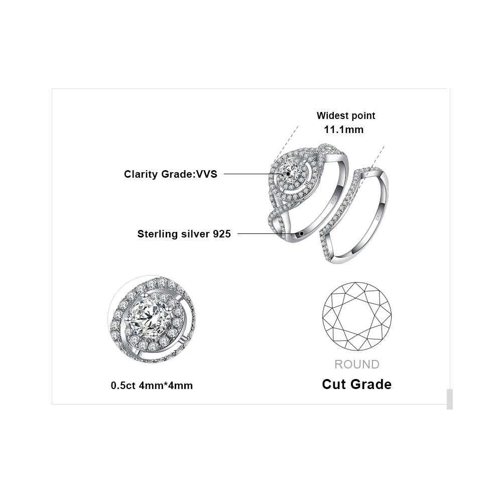 JewelryPalace бесконечность любви 4 зубец круглый с кубического циркония Stackable Halo