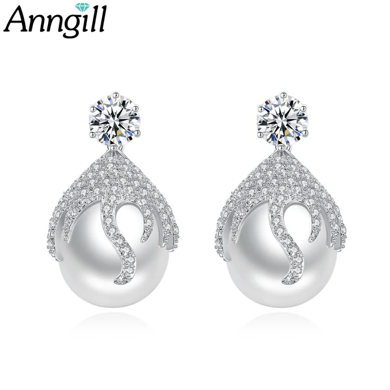 

Top Quality Simulated Pearl Stud Earrings For Women Girls New Korean Fashion Elegant Party Charm Brincos Zirconia Stone Jewelry