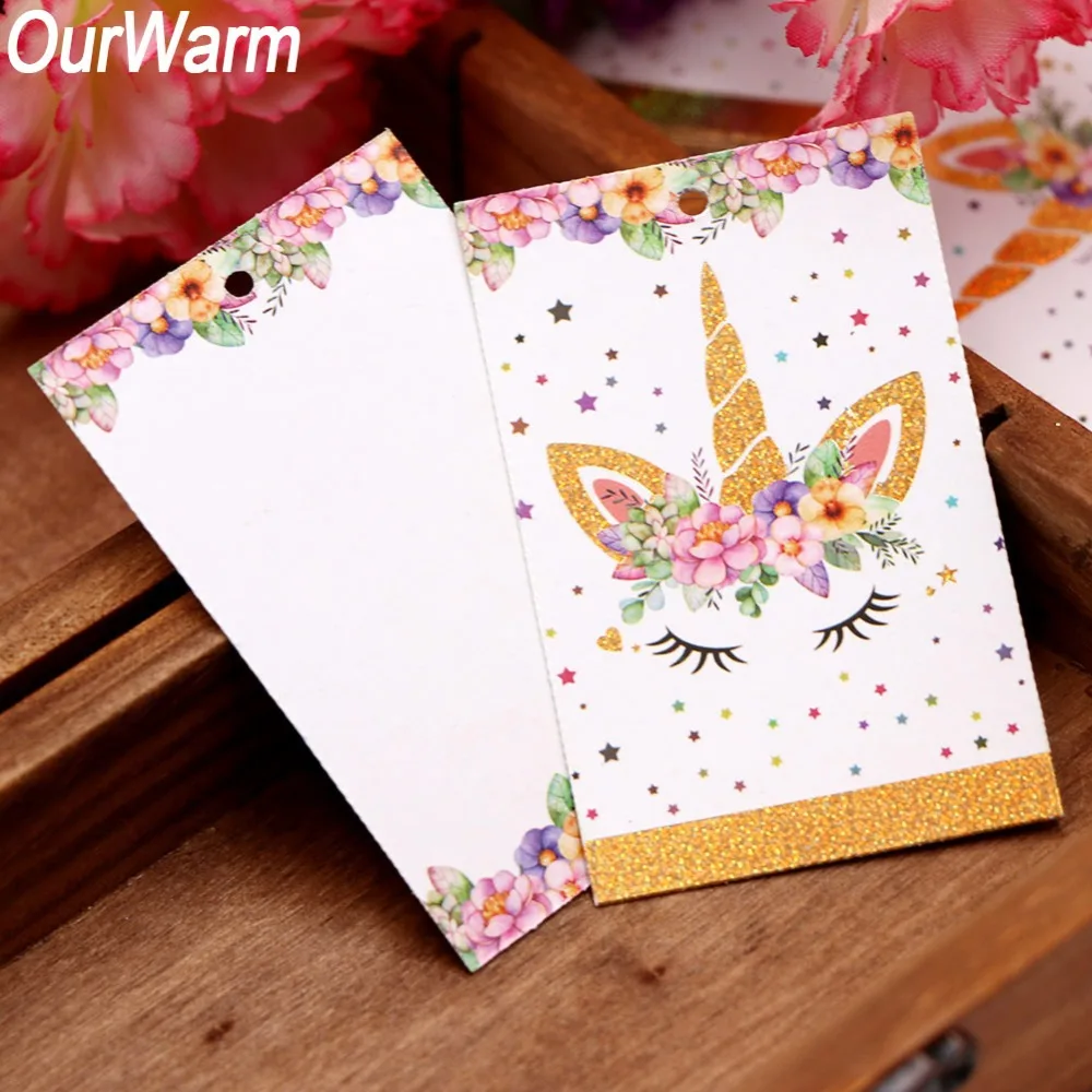 OurWarm 100/50/25 шт. на день рождения с изображением единорога подарок теги Baby Shower Единорог вечерние упаковочная этикетка свадебные украшения из крафт-бумаги Бумага теги