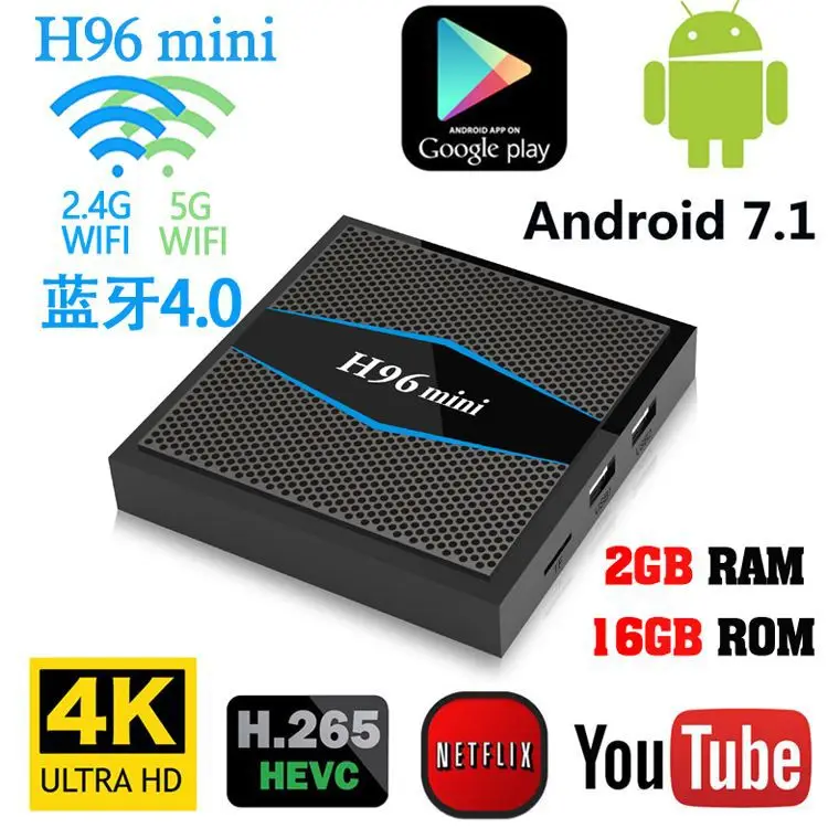 H96 мини бокс 4K Smart Set Top BOX 1080P Amlogic S905W H.265 Android TV Box 4 ядра медиаплеер 2G для iptv