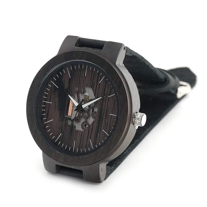 BOBO BIRD Wooden Watches For Men Casual Watch Black Cowhide Leather Strap With Wooden Box Father's Day Gift C-H30