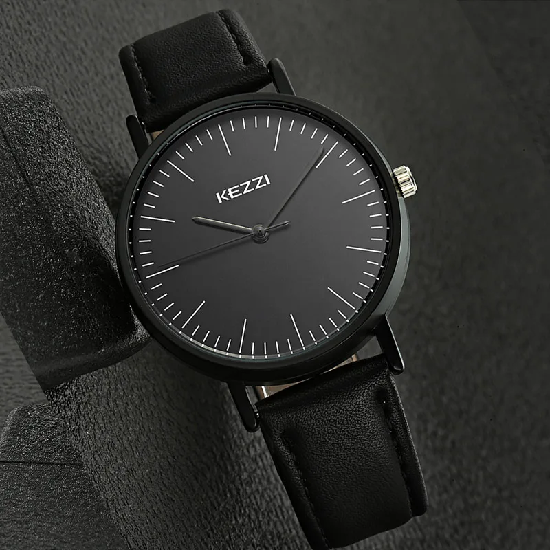 Kezzi брендовые водонепроницаемые женские черные часы для женщин, простые кварцевые часы с большим циферблатом, спортивные наручные часы, женские студенческие повседневные часы - Цвет: Черный