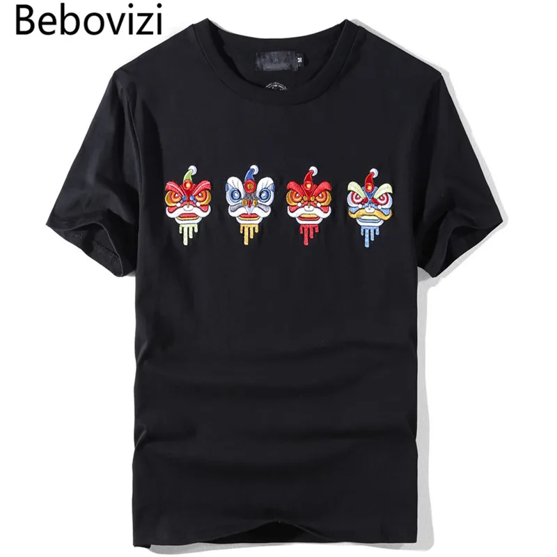 Bebovizi бренд китайский стиль Лев танец вышивка топы тройники мужские футболки