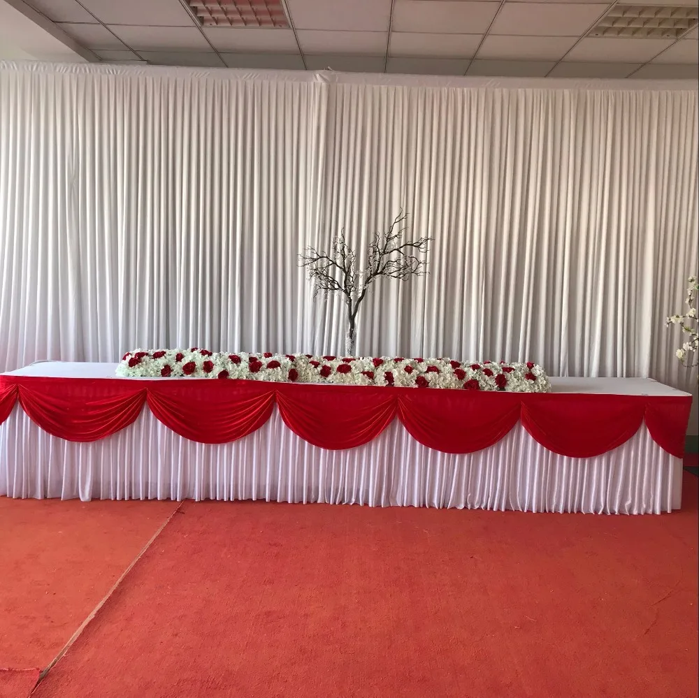 10ft x 29inch Ice Silk Table Skirt Colorful Pleated Ruched Table Skirting With Swag for Wedding Birthday buffet table Decoration table skirt