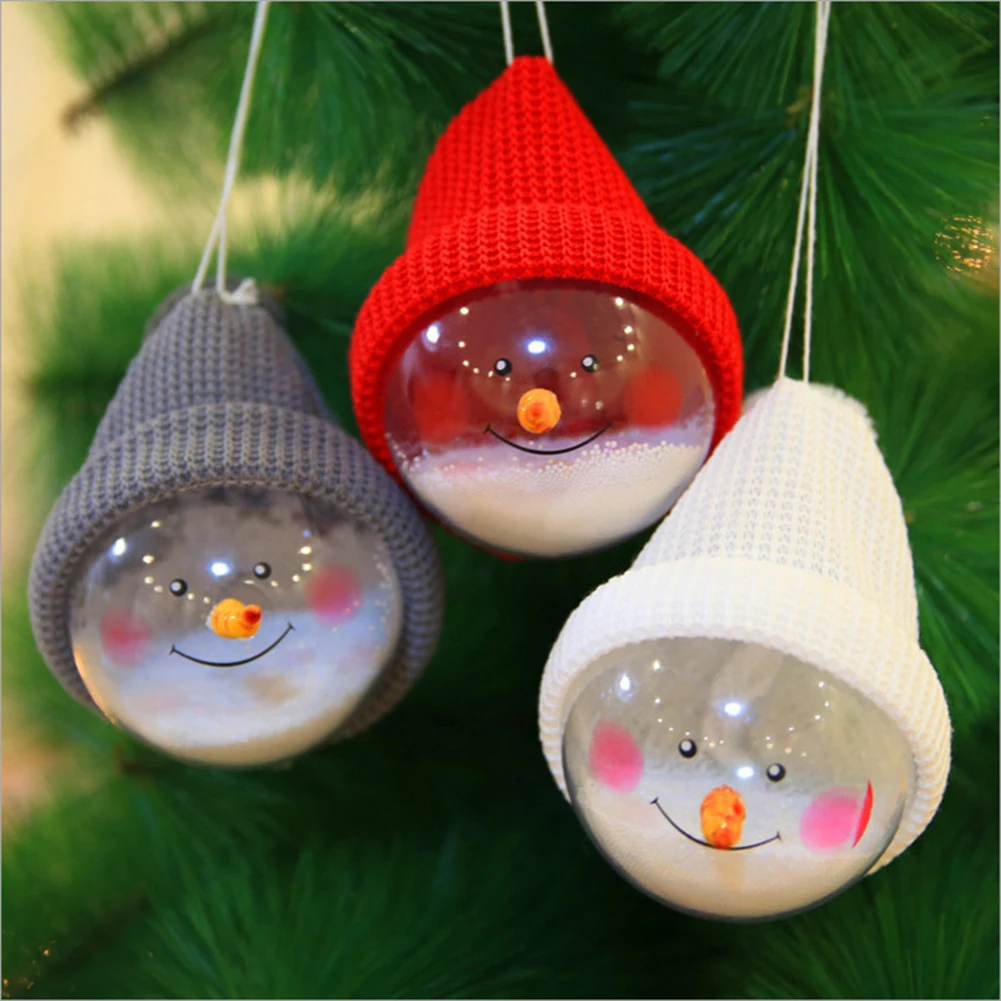 1Pc Transparent Plastic Christmas Snowman Ball Pendants Hanging Ball Baubles Christmas Tree Ornaments Home Decoration 3 Colors