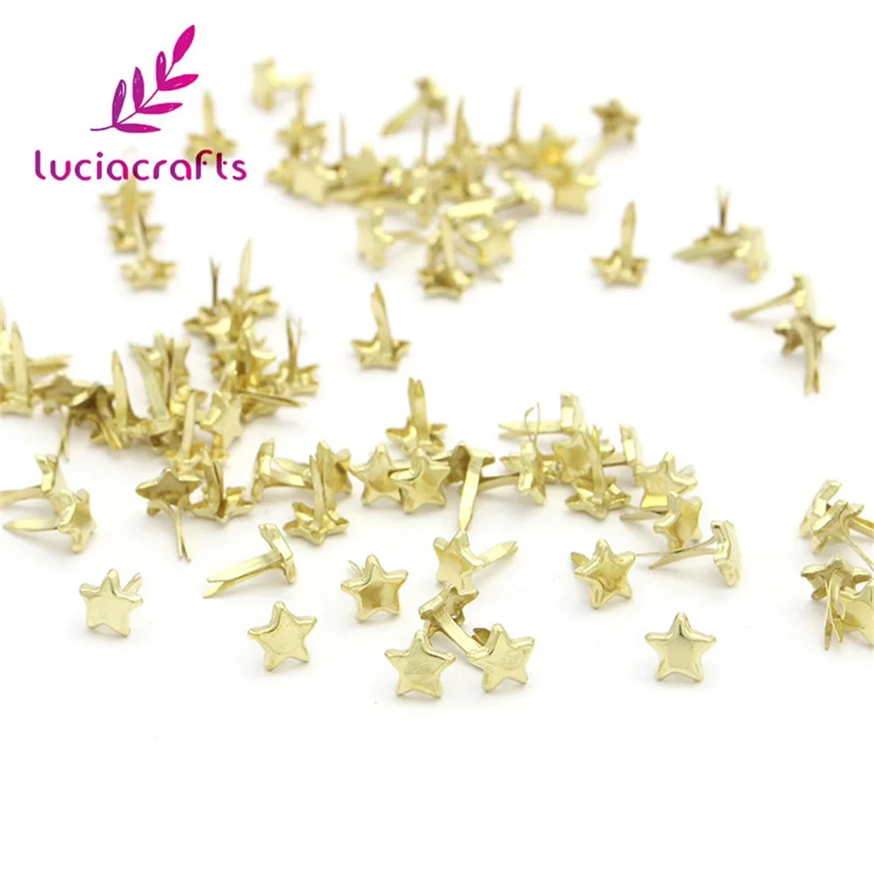 Lucia crafts 50 шт/100 шт 14 мм в виде Золотой Звезды Скрапбукинг Украшение застежка Brads металл ремесло DIY аксессуары G0917