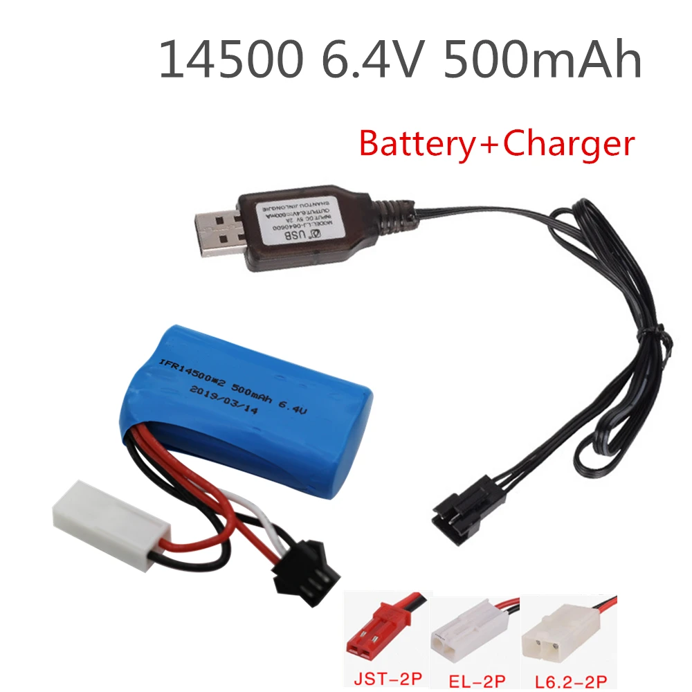 6 4 v 500mah 15C 14500 литий ионная батарея батареи для радиоуправляемых игрушек SM 2P JST EL L6.2