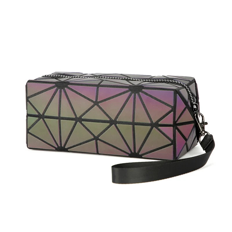 

2019 Women Geometric Zipper Cosmetic Bags Women Luminous Makeup Bag Ladies Cosmetics Organizer Storage Bag Travel Make Up Bag