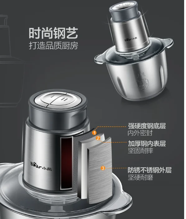 Bear Portable Full Stainless Steel Electric Meat Grinders 2 Gears 2L 300W Copper Engine Blenders Stand Mixers Kitchen Aid