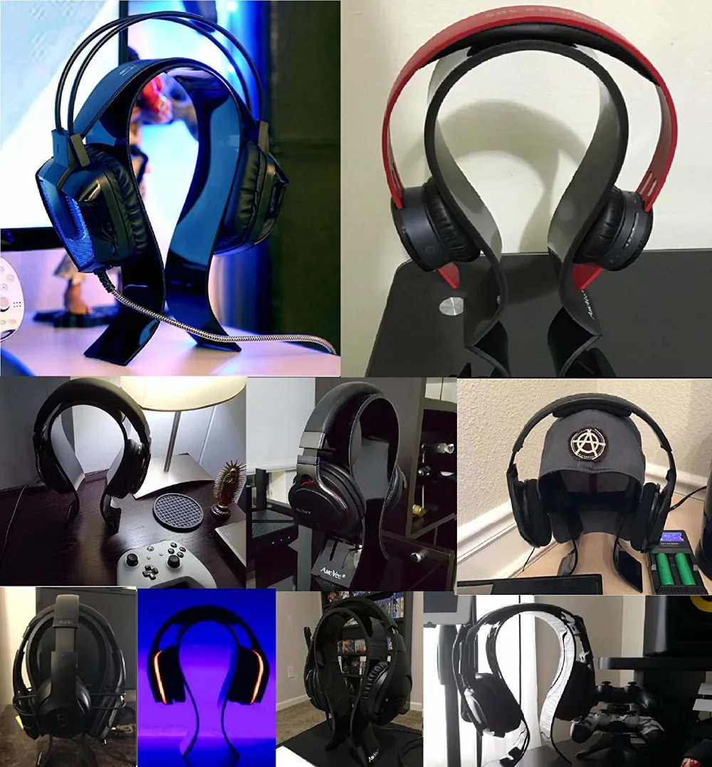 AmoVee Acrylic Headphone Stand Gaming Headset Holder Hanger Extra Thick Black