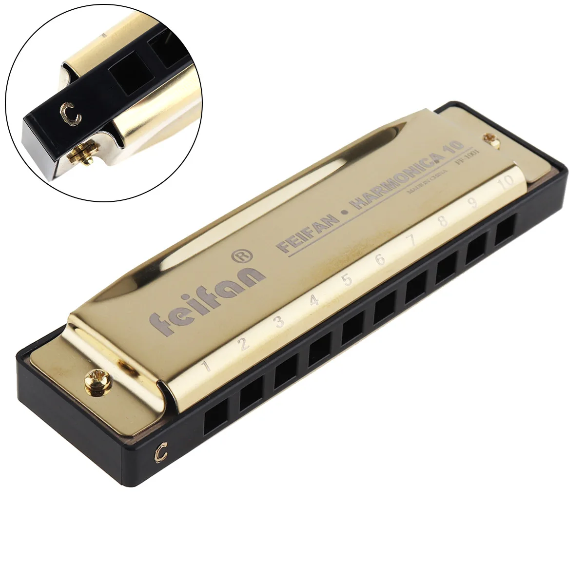 

10 Holes 20 Tone Matte Gold Harmonica Blues Harp Mouth Organ Stainless Steel Musical Instrument for Beginner