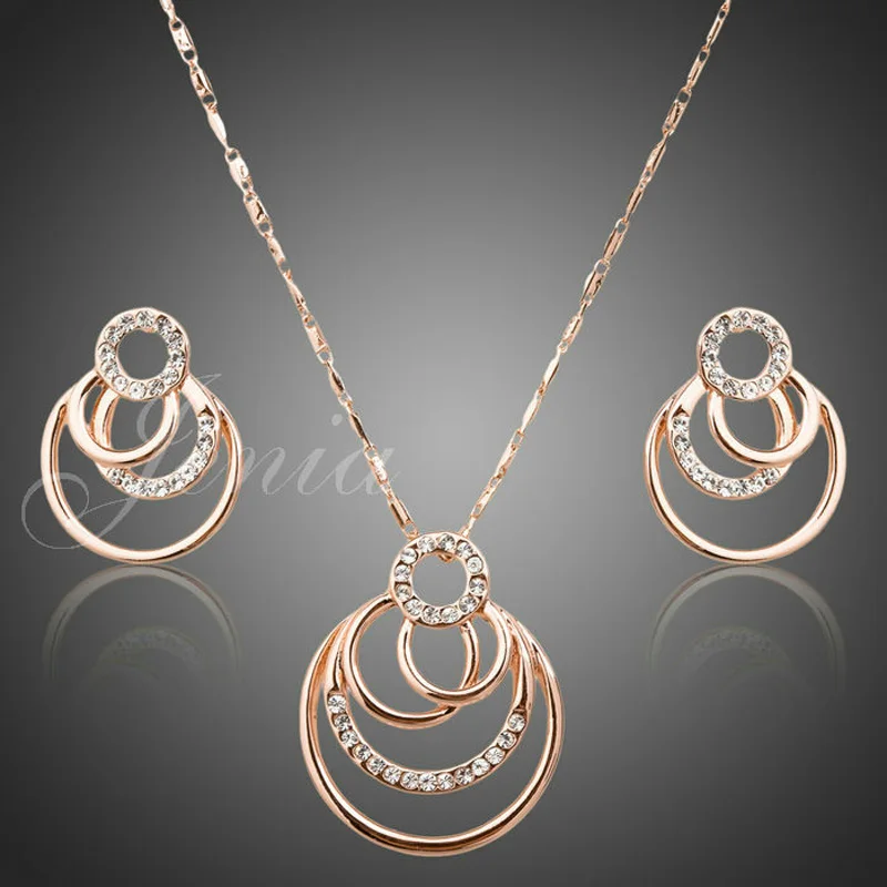 Jenia Gold Color Cheap Costume Jewelry Set Rhinestone Round Pendant