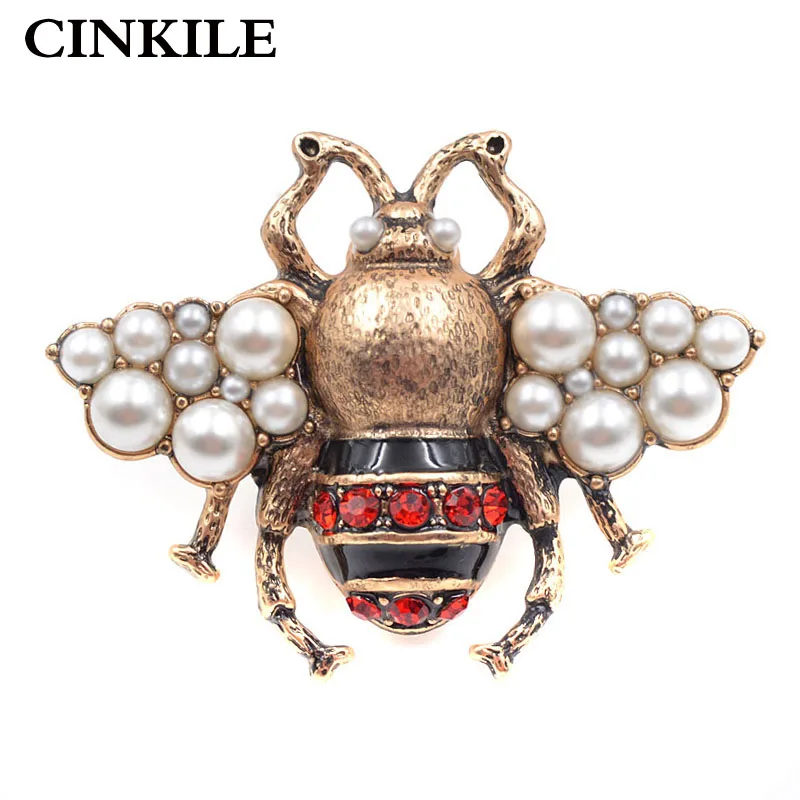 

CINKILE Vintage Rhinestone Bee Brooches for Women Fashion Insect Brooch Pin Antique Gold Color High Quality New Year Gift