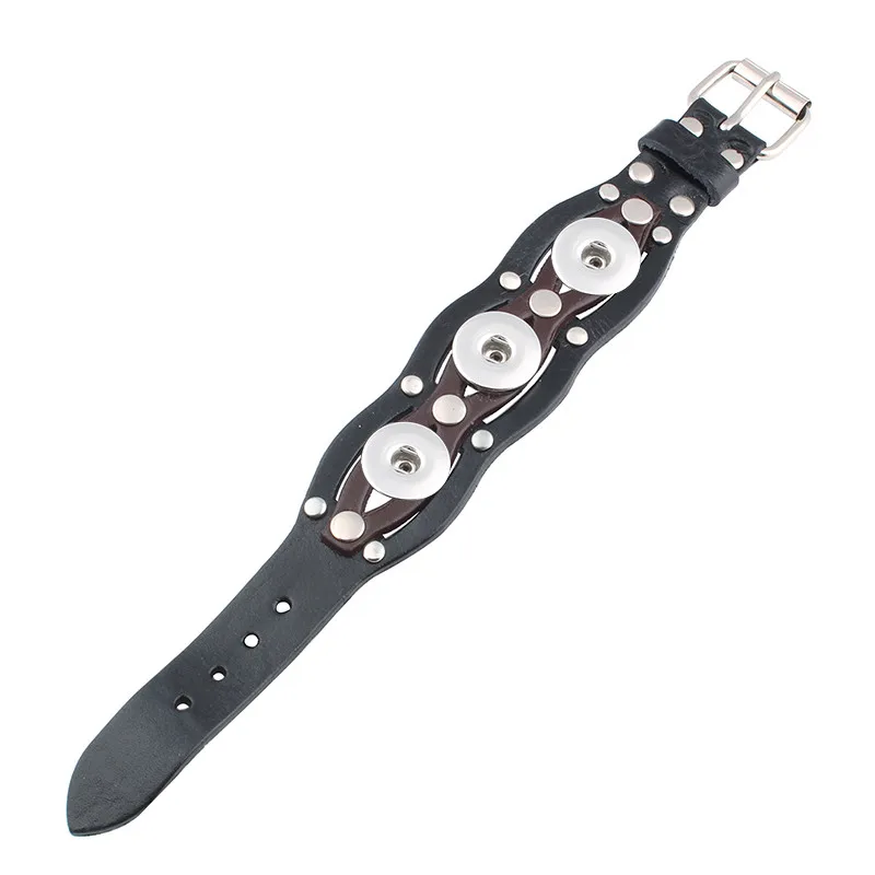 

Free Ship 2styles Black Hollow Design Genuine Leather Diy Snap Bracelet 18MM Snap press buttons Charm bracelet for women IB809