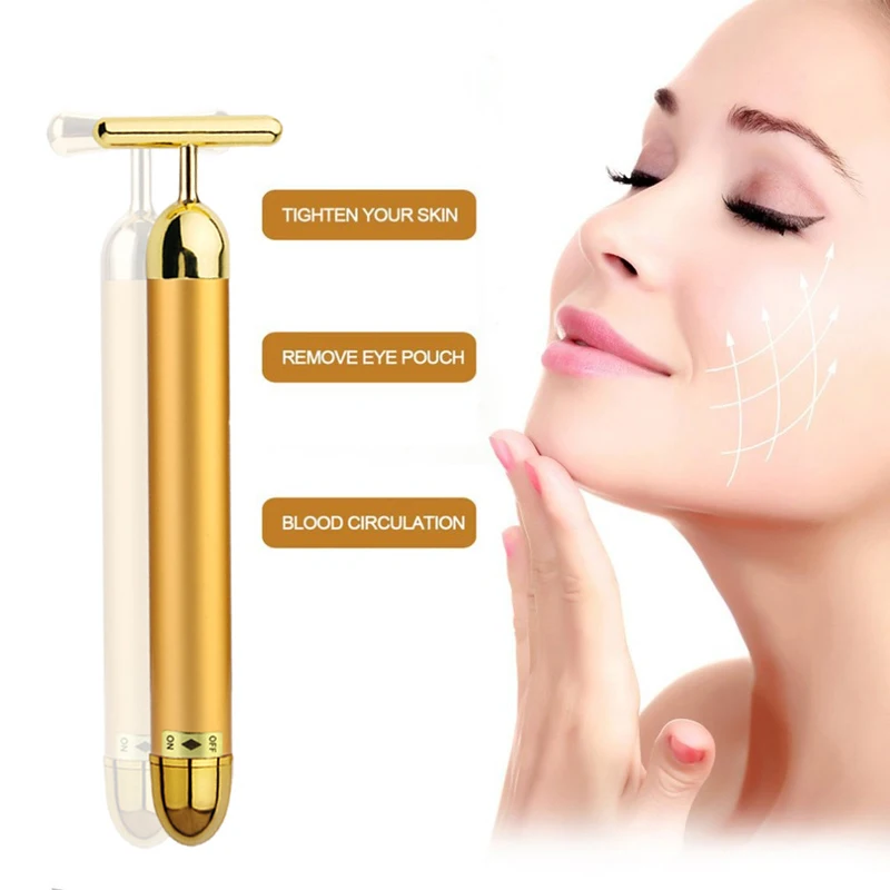 

Golden T-Shape Face Massager Electric Anti-Wrinkle Face Massage Tools for Sensitive Skin Tightening Face Firming Lifting Beauty