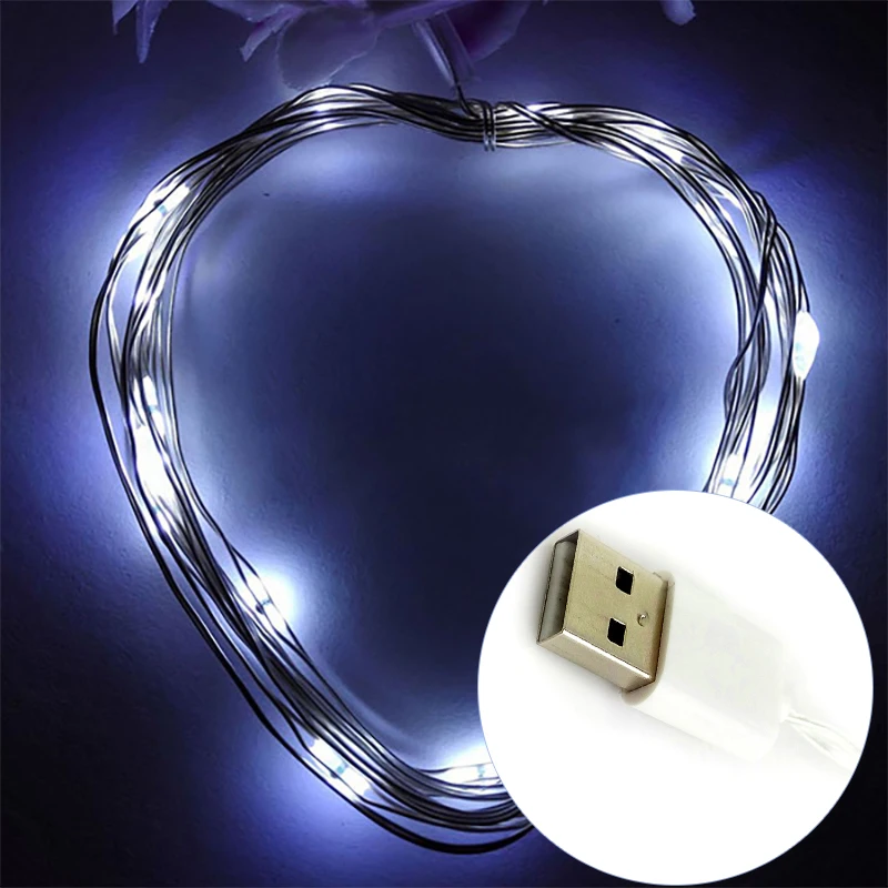 Светодиодная гирлянда 2 м 20/50/100 светодиодов 5 В с питанием от USB уличная теплая