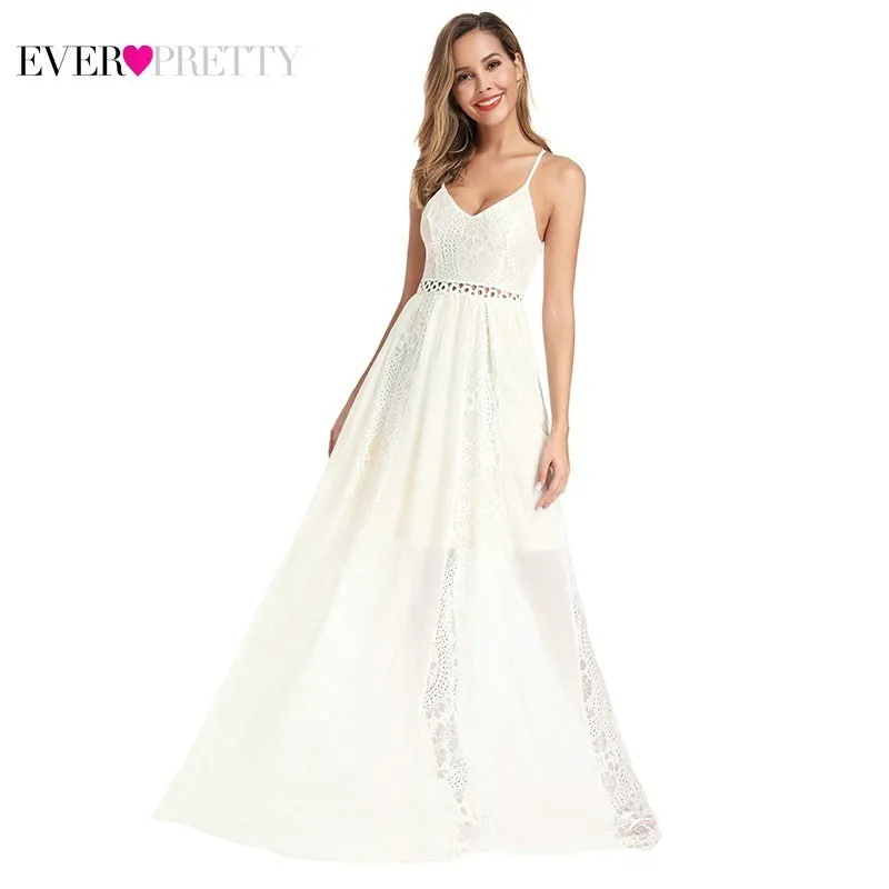 Ever Pretty белое кружевное платье подружки невесты трапециевидной формы с v-образным вырезом на тонких бретелях элегантные свадебные платья для гостей EP00947 Vestido Madrinha