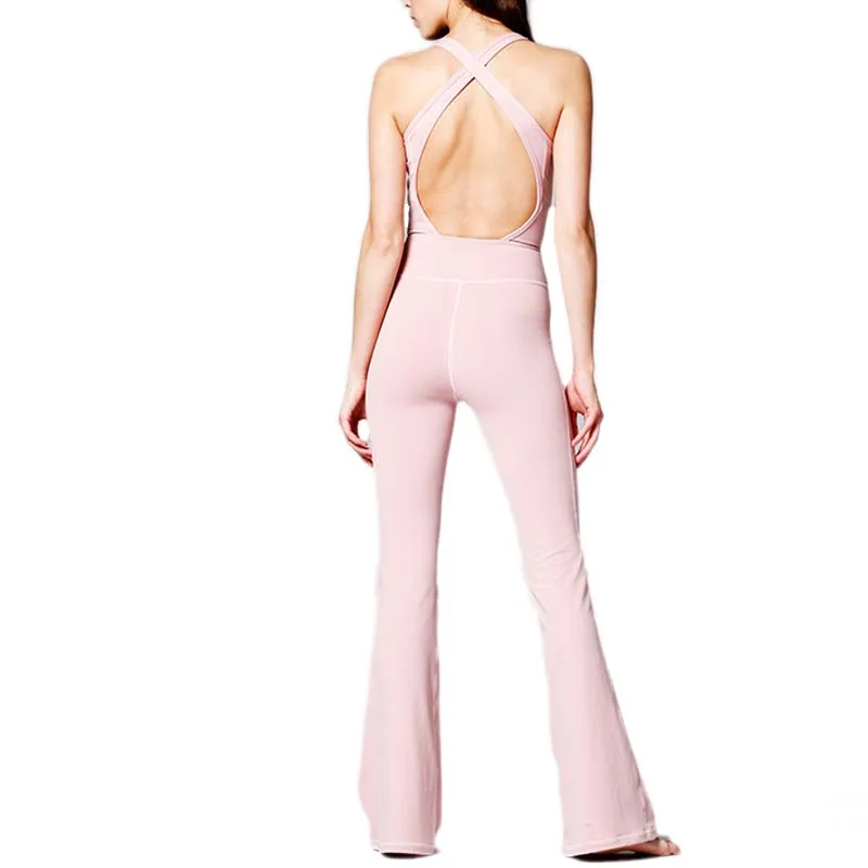 

Newly Sexy open-back Trumpet Yoga jumpsuit Women Quick Dry Skinny Dance Fitness Tracksuit Stretchy Ballet Aerial Jumpsuit