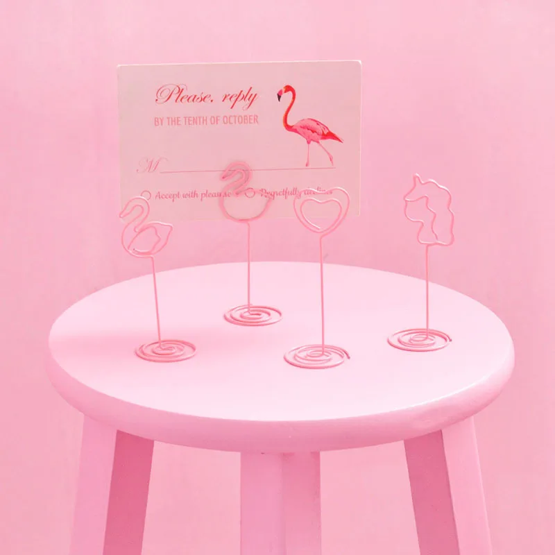  10pcs/set Pink Table Number Card Holders Cartoon Flamingo Cactus Shaped Photo Holder Stand Place Ca