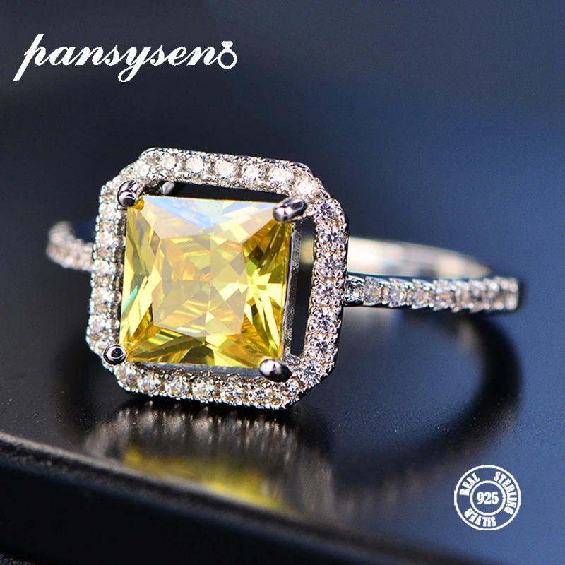 

PANSYSEN Charms 7MM Citrine Rings For Women Genuine 925 Sterling Silver Jewelry With Zircon Stones Anniversary Engagement Gifts