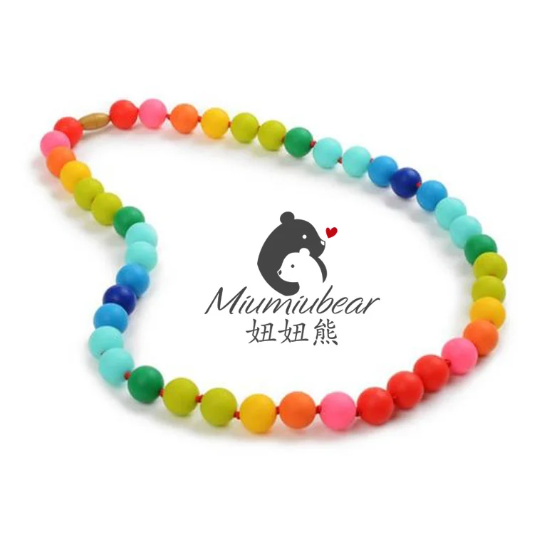 Детский силиконовый Прорезыватель для зубов полностью бусины цвета радуги ожерелье из жевательной резинки, одежда для малышей